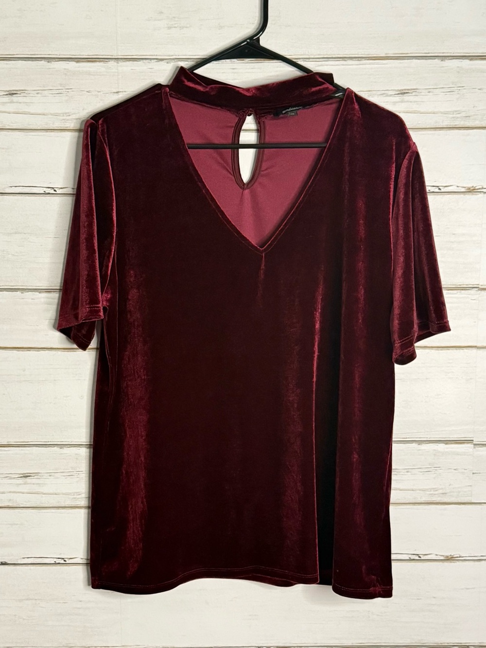 Ambiance 2X Burgundy Velvet Choker Neck Top